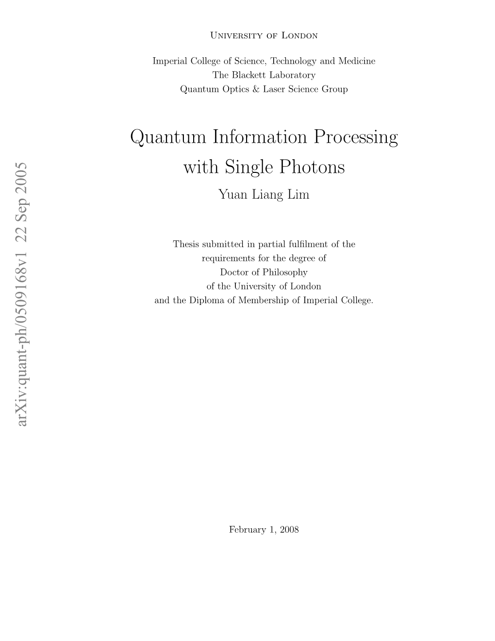 Quantum Information Processing with Single Photons