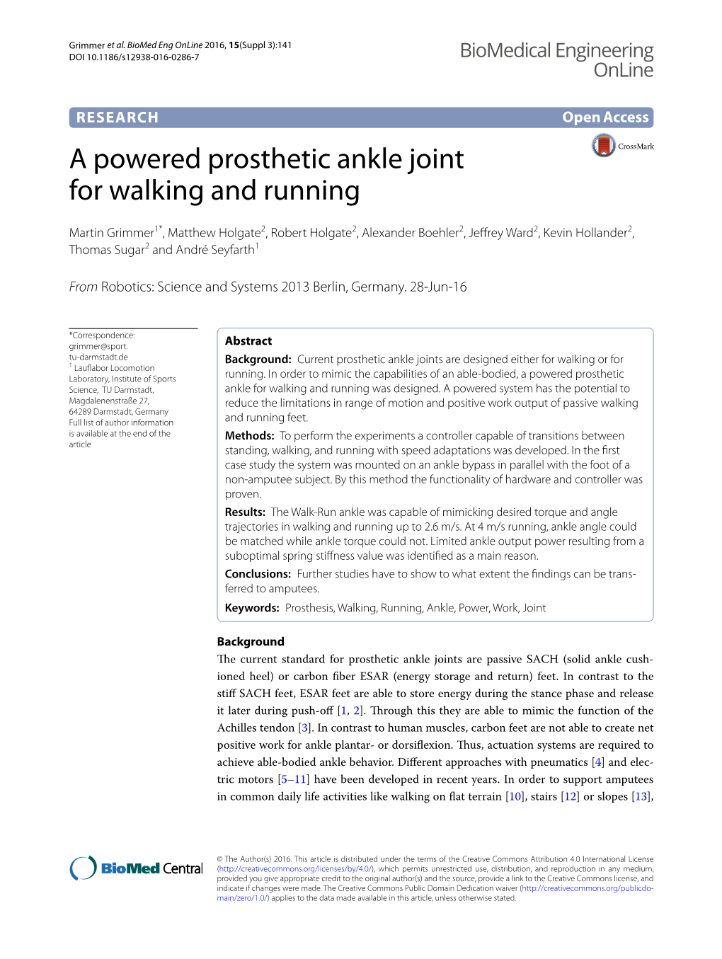 A Powered Prosthetic Ankle Joint for Walking and Running