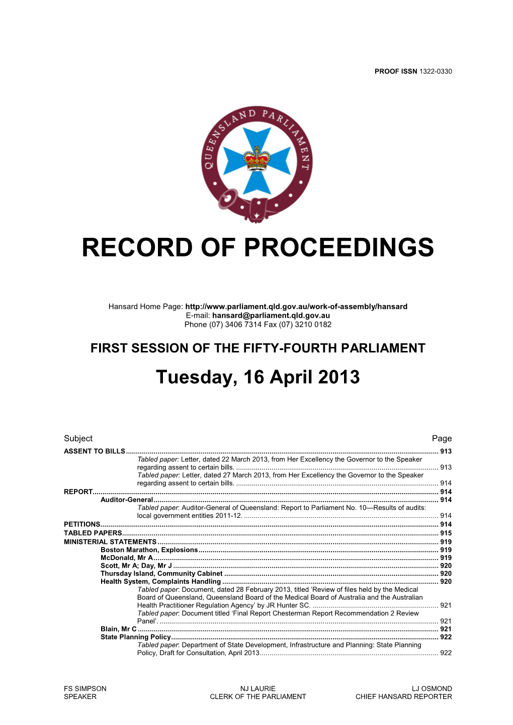 Record of Proceedings