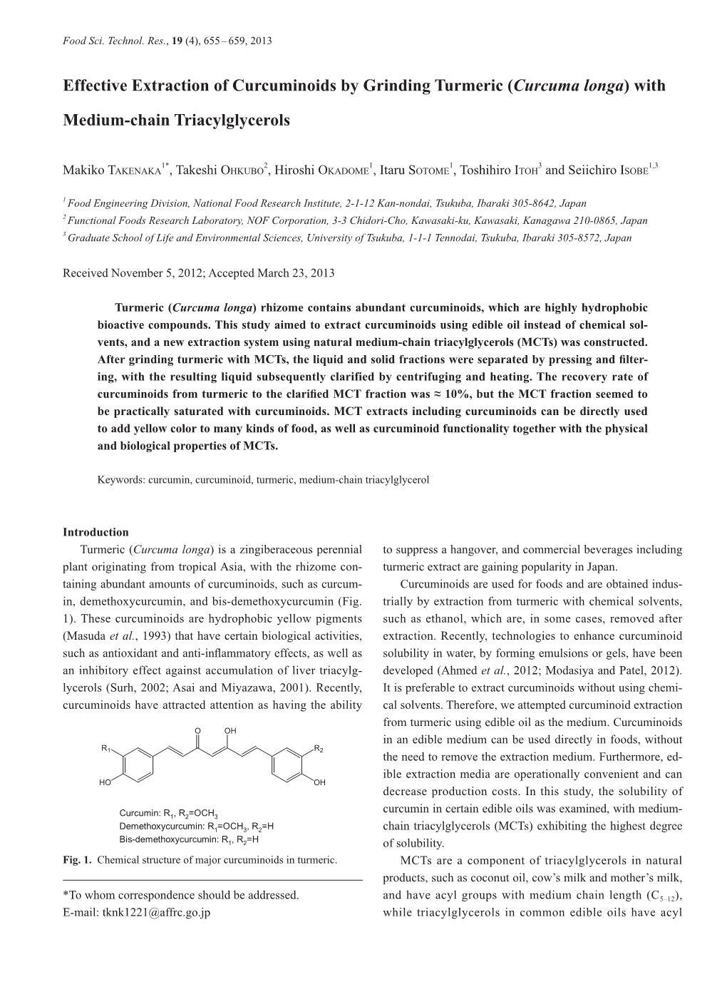 Effective Extraction of Curcuminoids by Grinding Turmeric (Curcuma Longa) With