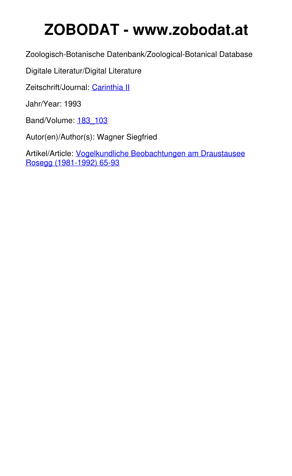Vogelkundliche Beobachtungen Am Draustausee Rosegg (1981-1992) 65-93 ©Naturwissenschaftlicher Verein Für Kärnten, Austria, Download Unter