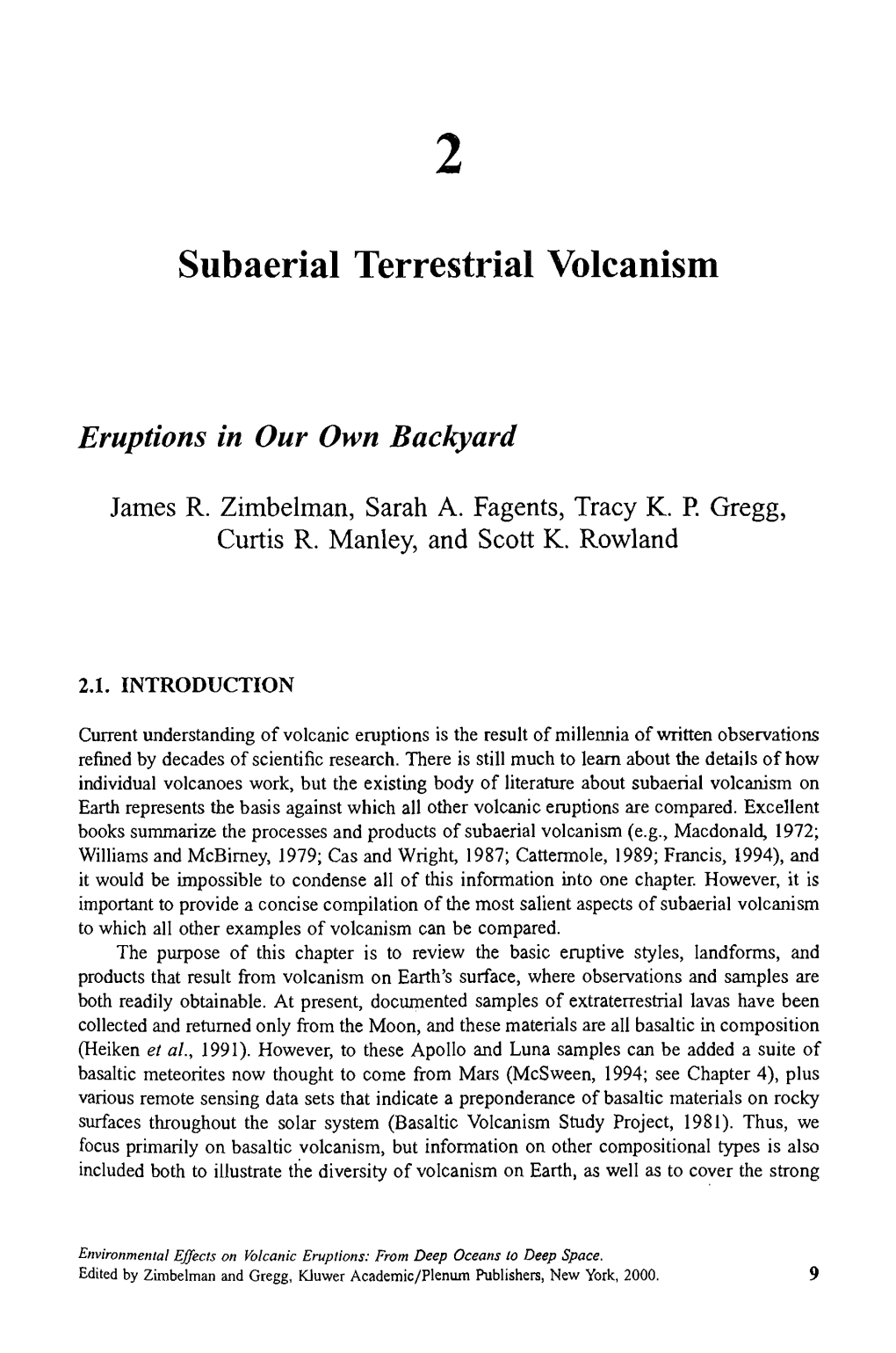 Subaerial Terrestrial Volcanism