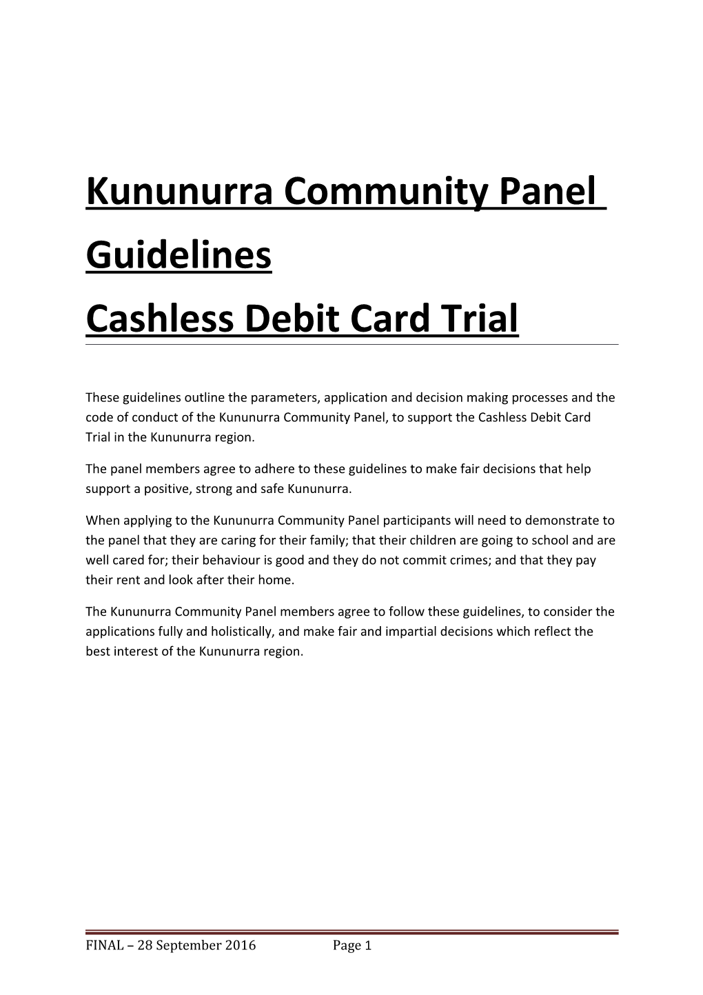 Cashless Debit Card Trial