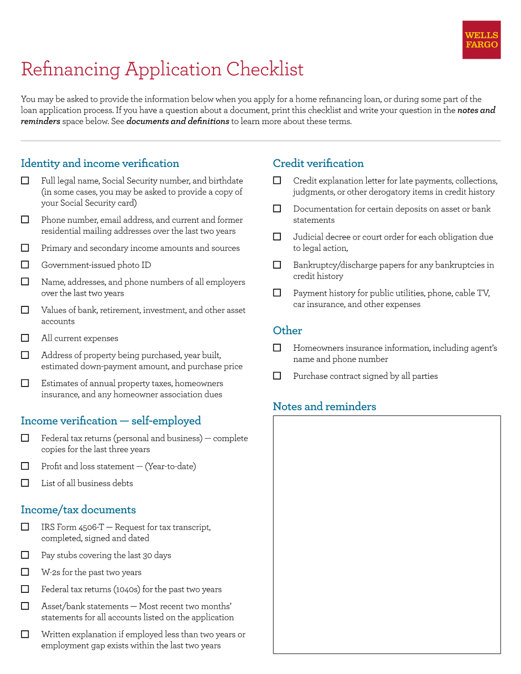 Refinance Application Checklist