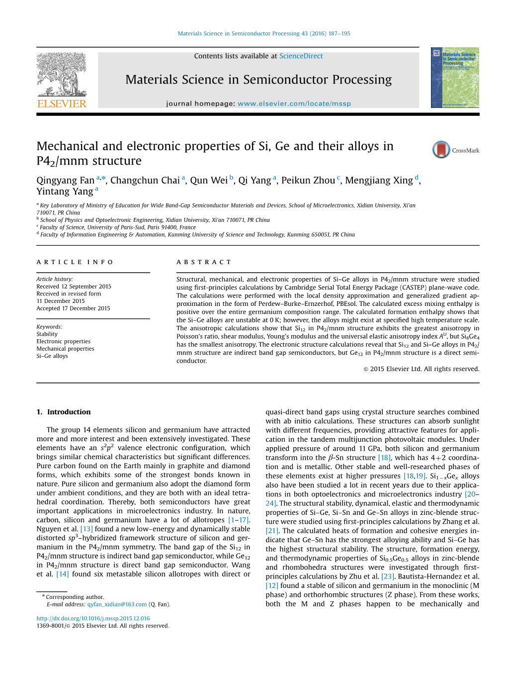 Mechanical and Electronic Properties of Si, Ge and Their Alloys in P42