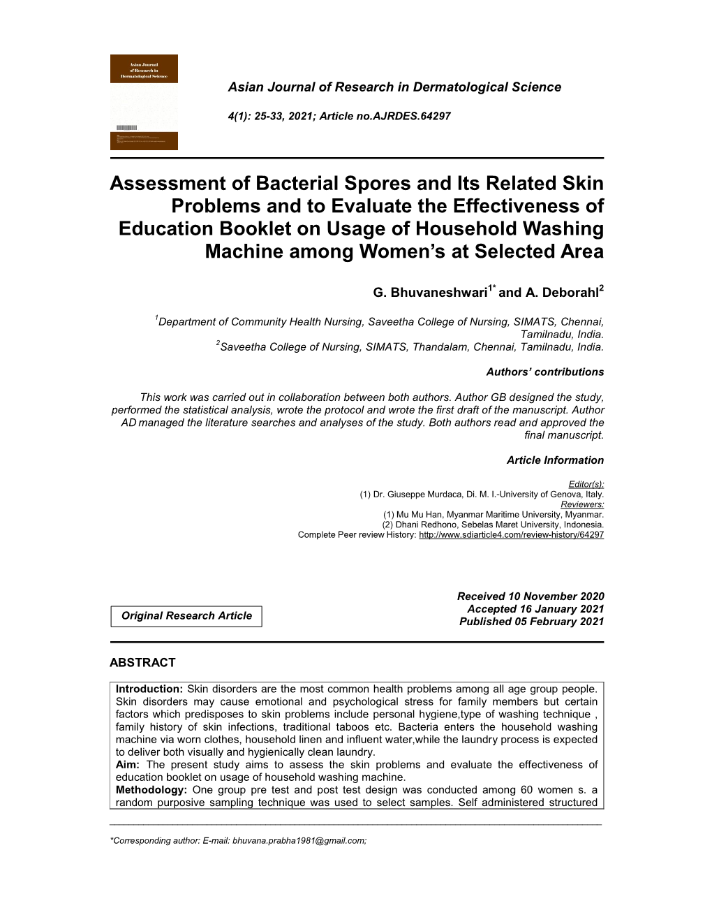 Assessment of Bacterial Spores and Its Related Skin Problems and To