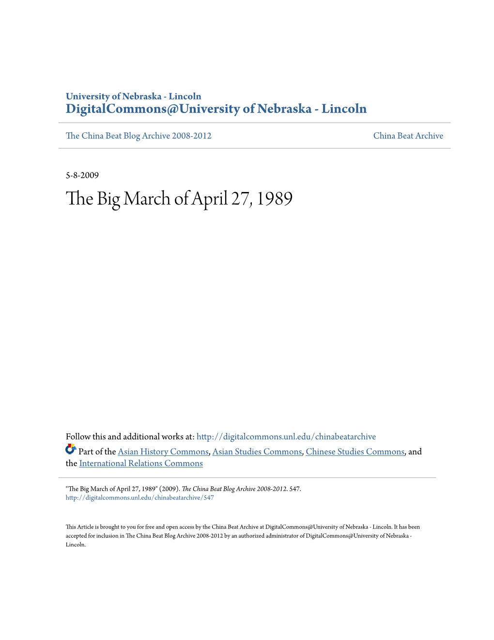 The Big March of April 27, 1989 May 8, 2009 in Uncategorized by the China Beat | No Comments
