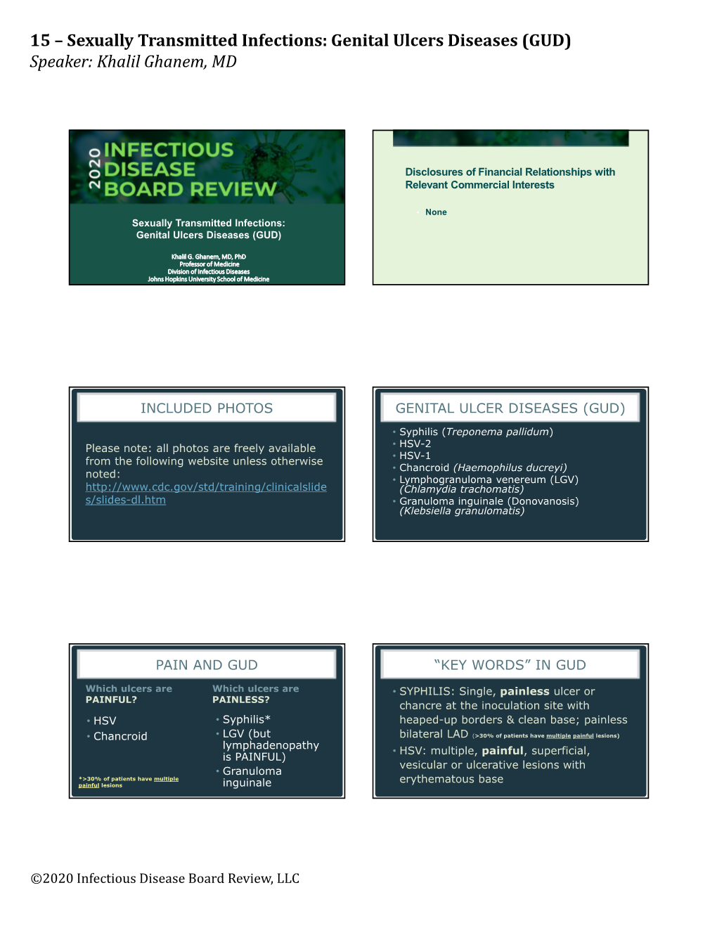 15 – Sexually Transmitted Infections: Genital Ulcers Diseases (GUD) Speaker: Khalil Ghanem, MD