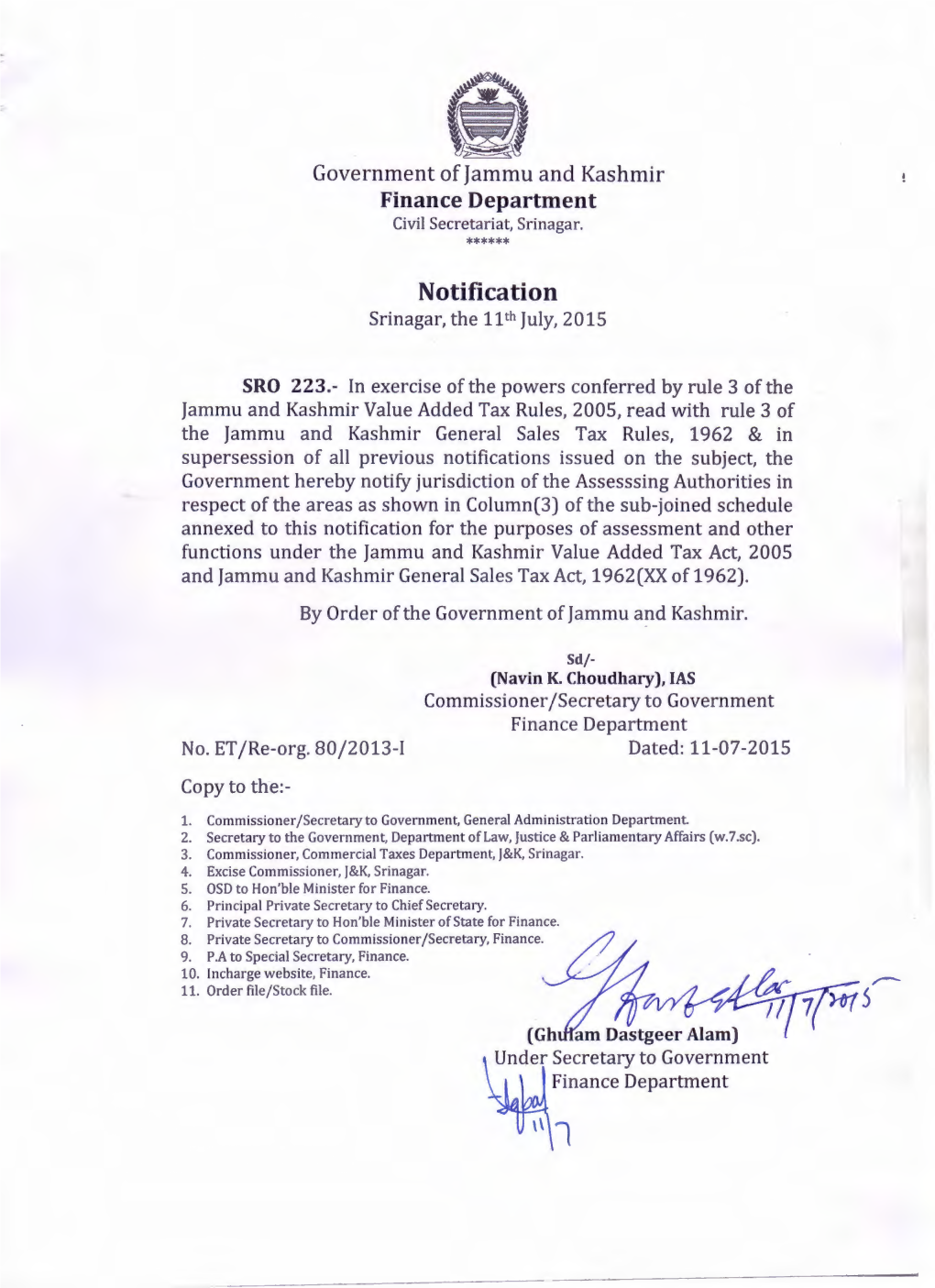 SRO-223 Dated 11.07.2015