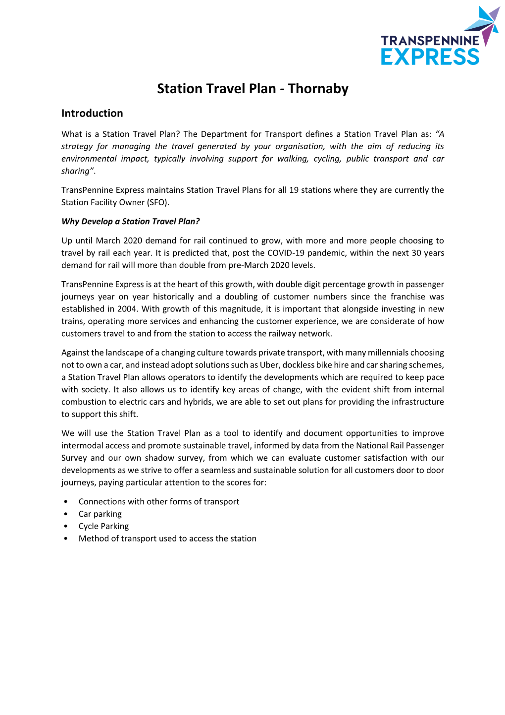 Station Travel Plan - Thornaby Introduction