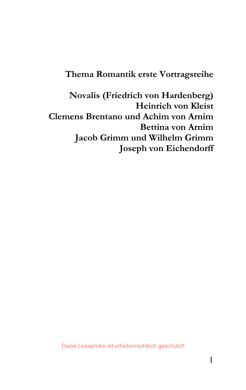 Thema Romantik Erste Vortragsreihe Novalis (Friedrich Von Hardenberg