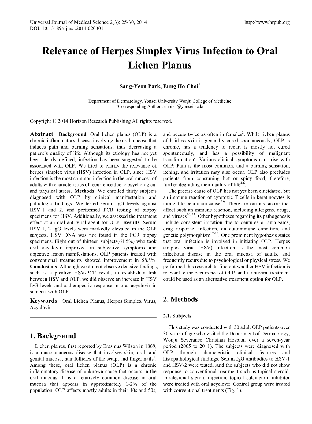 Relevance of Herpes Simplex Virus Infection to Oral Lichen Planus