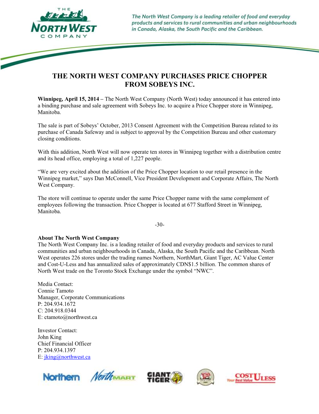 The North West Company Purchases Price Chopper from Sobeys Inc