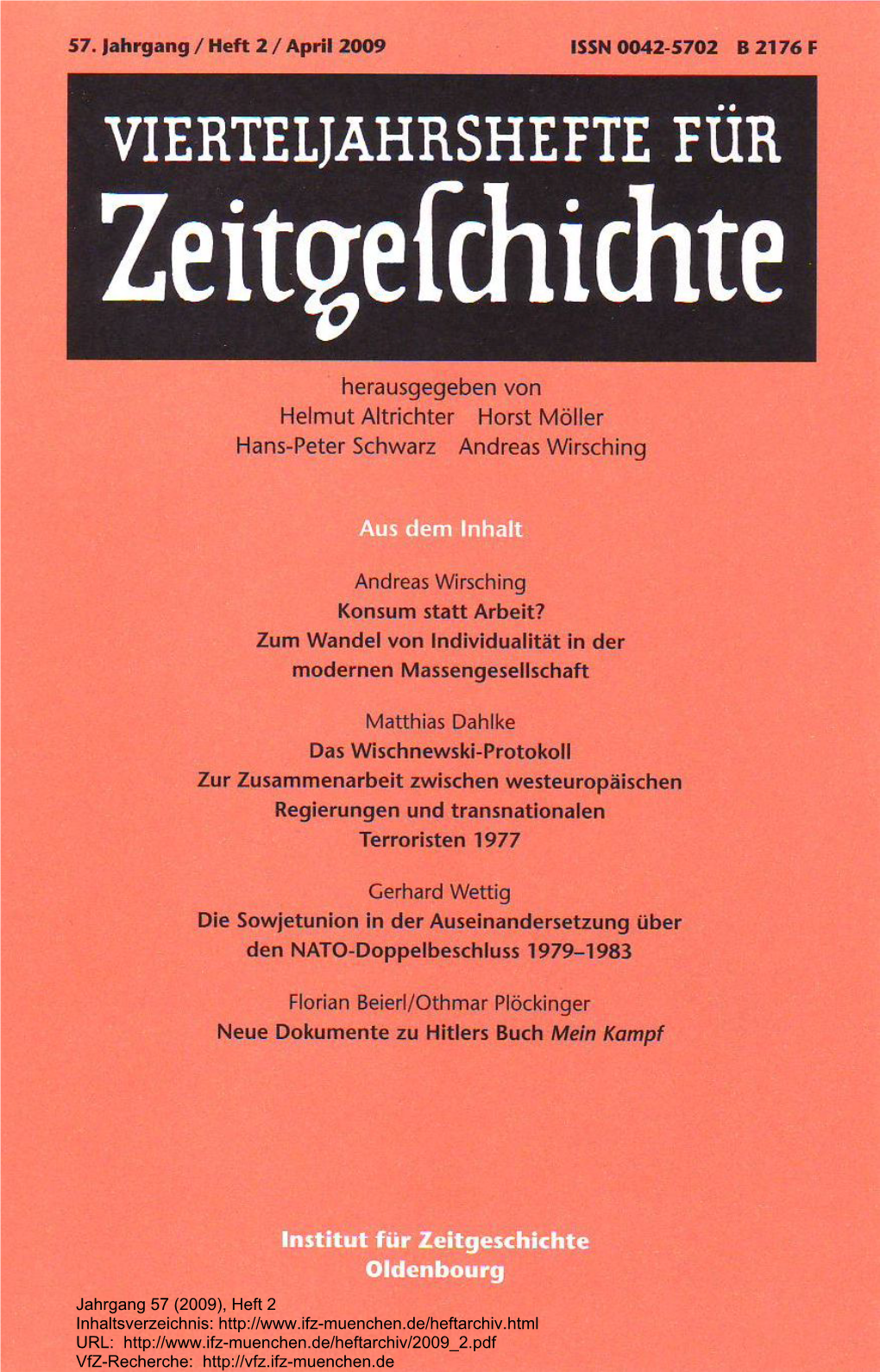 Vierteljahrshefte Für Zeitgeschichte Jahrgang 57(2009) Heft 2