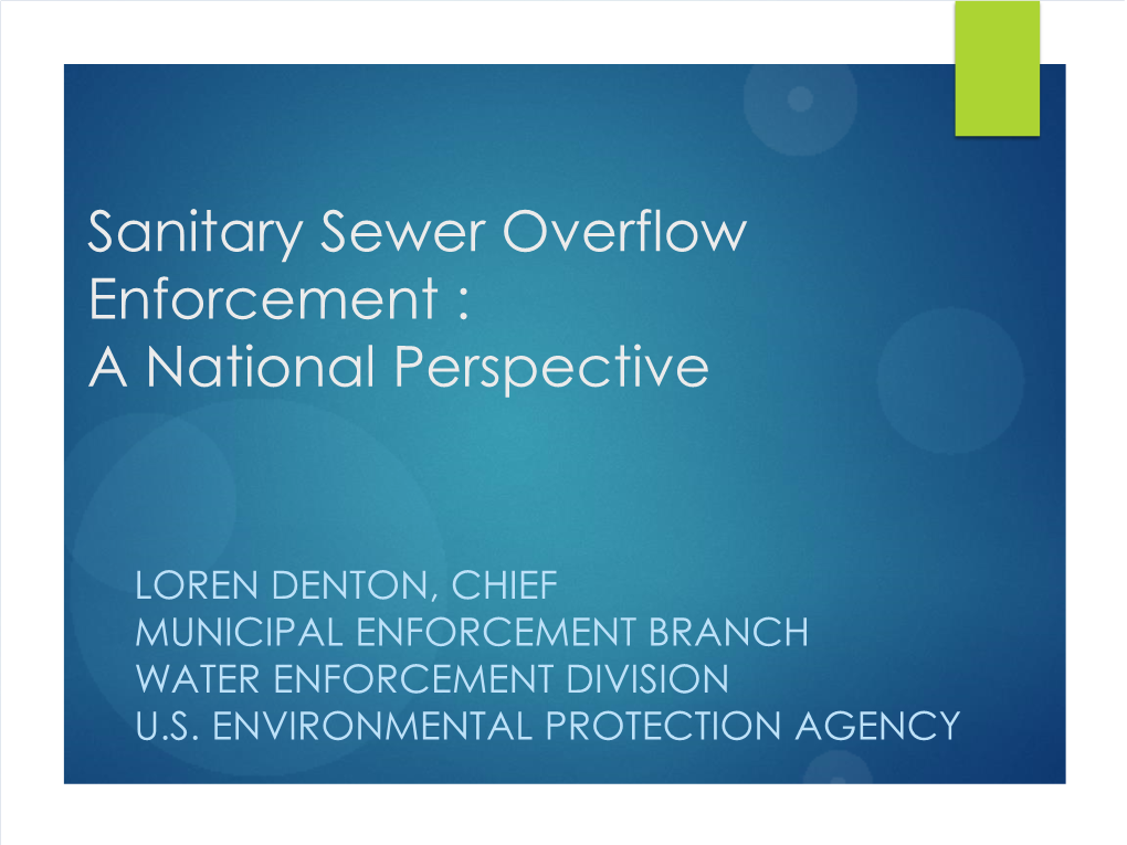 Sanitary Sewer Overflow Enforcement : a National Perspective