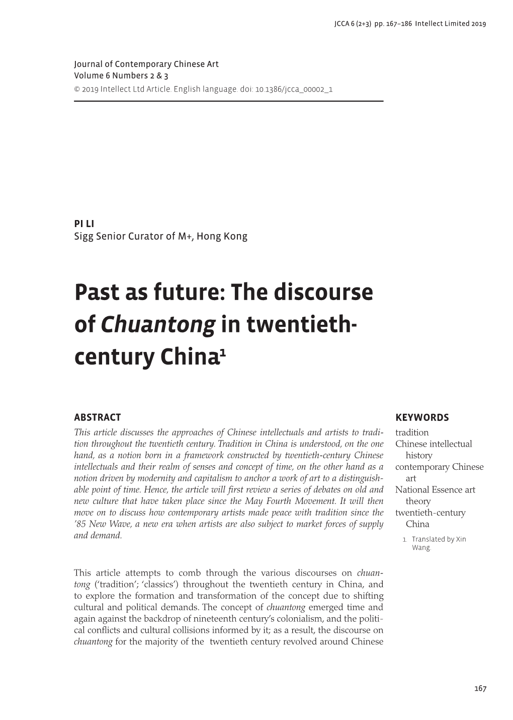 Past As Future: the Discourse of Chuantongin Twentieth