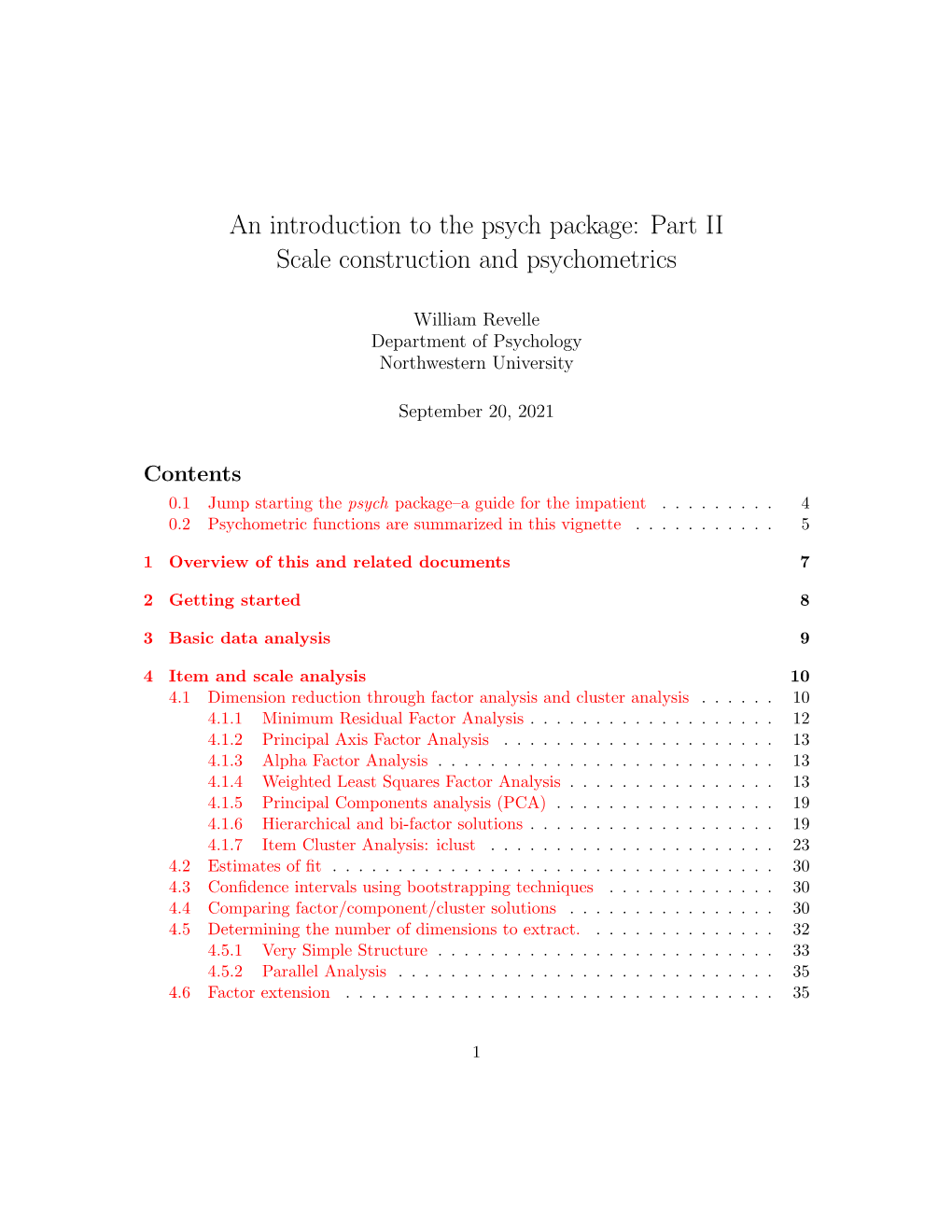 An Introduction to the Psych Package: Part II Scale Construction and Psychometrics