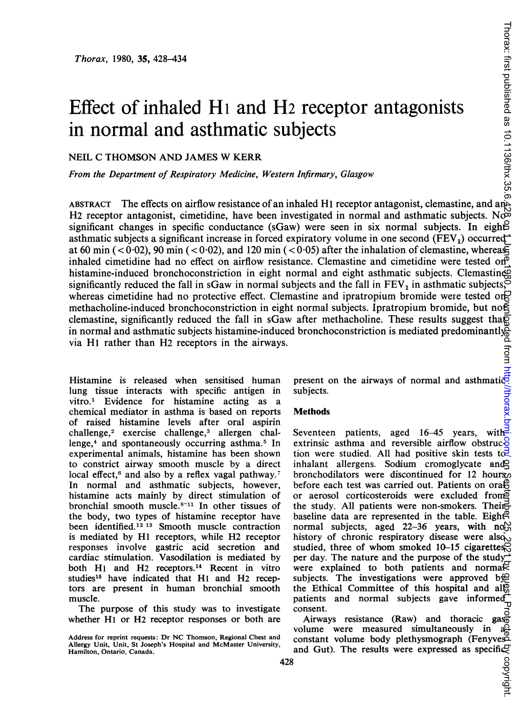 Effect of Inhaled Hi and H2 Receptor Antagonists in Normal And