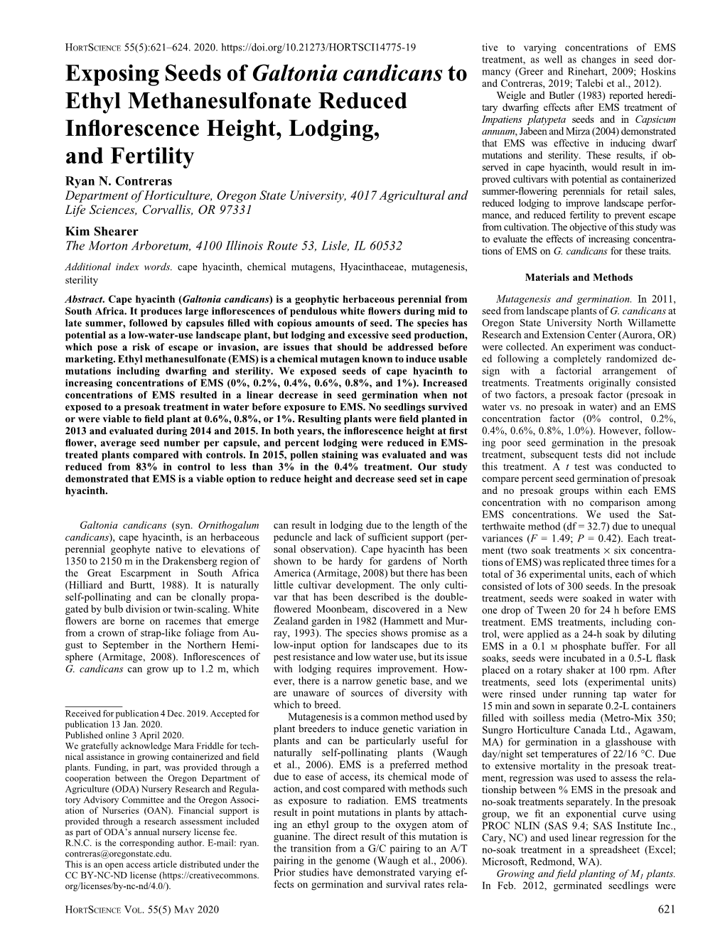 Exposing Seeds of Galtonia Candicans to Ethyl