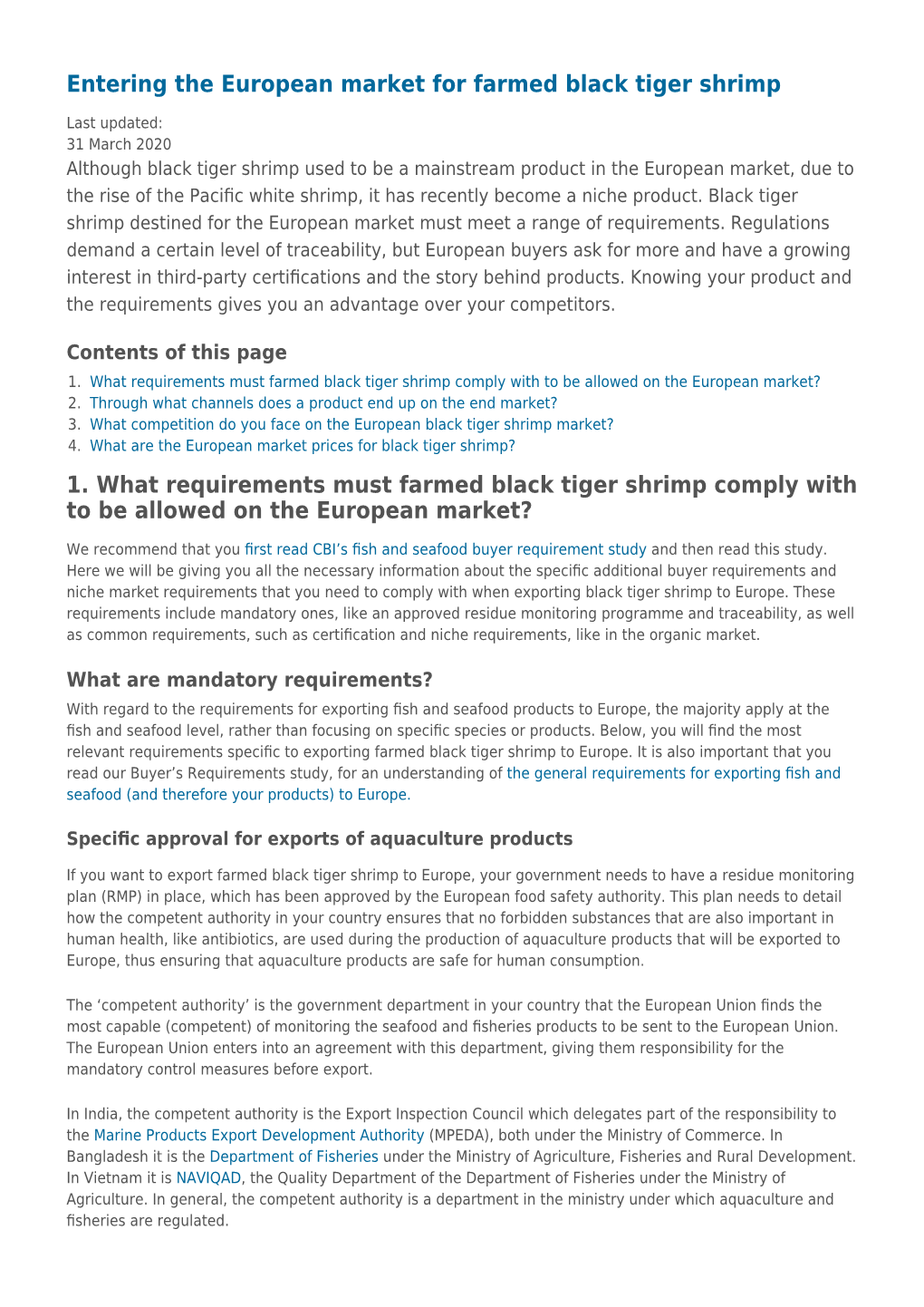 1. What Requirements Must Farmed Black Tiger Shrimp Comply with to Be Allowed on the European Market? 2