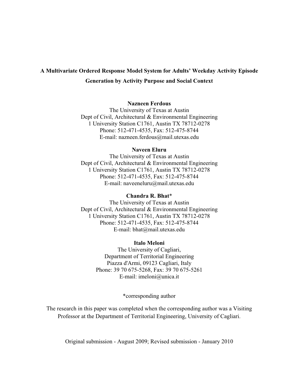 A Multivariate Ordered Response Model System for Adults' Weekday