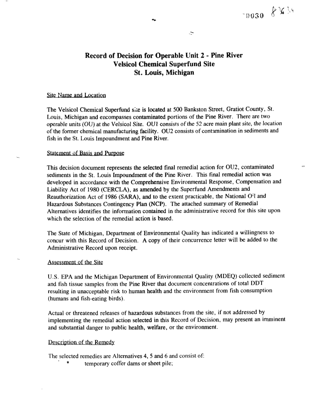 Pine River, Velsicol Chemical