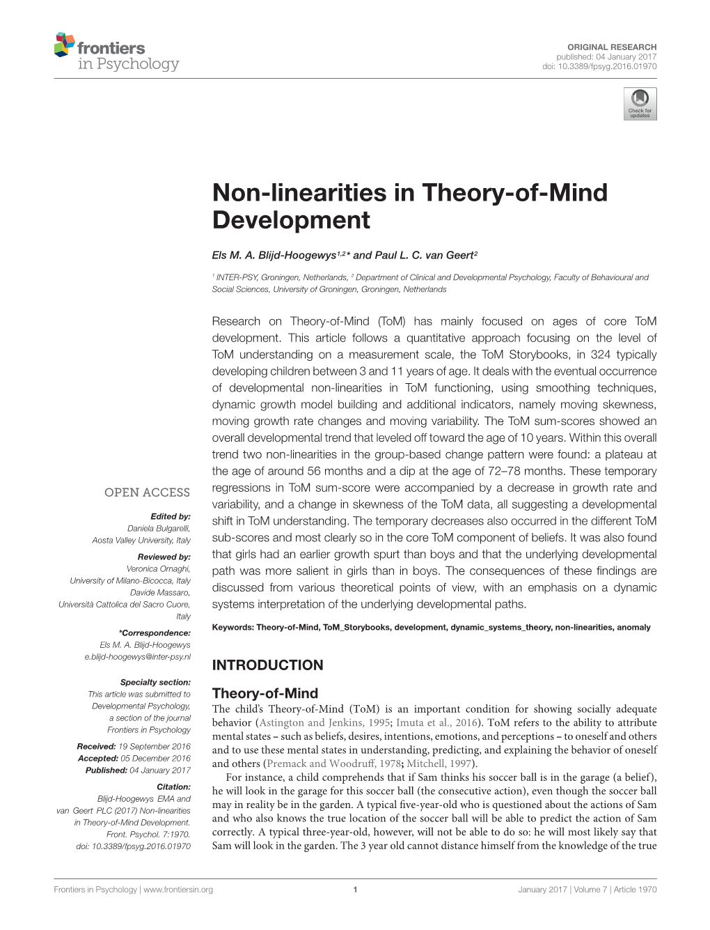 Non-Linearities in Theory-Of-Mind Development