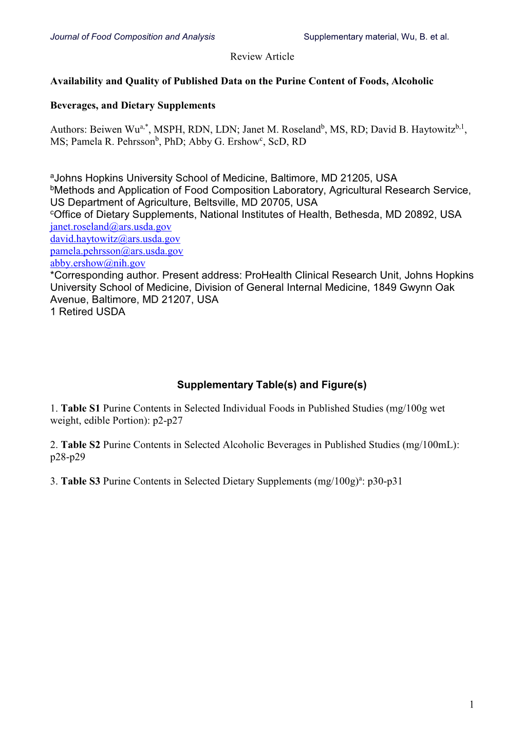 Purine Content of Foods, Alcoholic