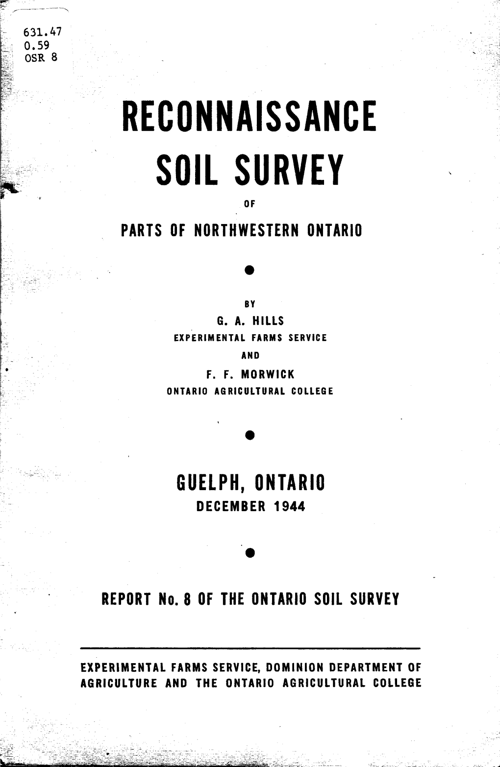 Reconnaissance Soil Survey of Parts of Northwestern Ontario