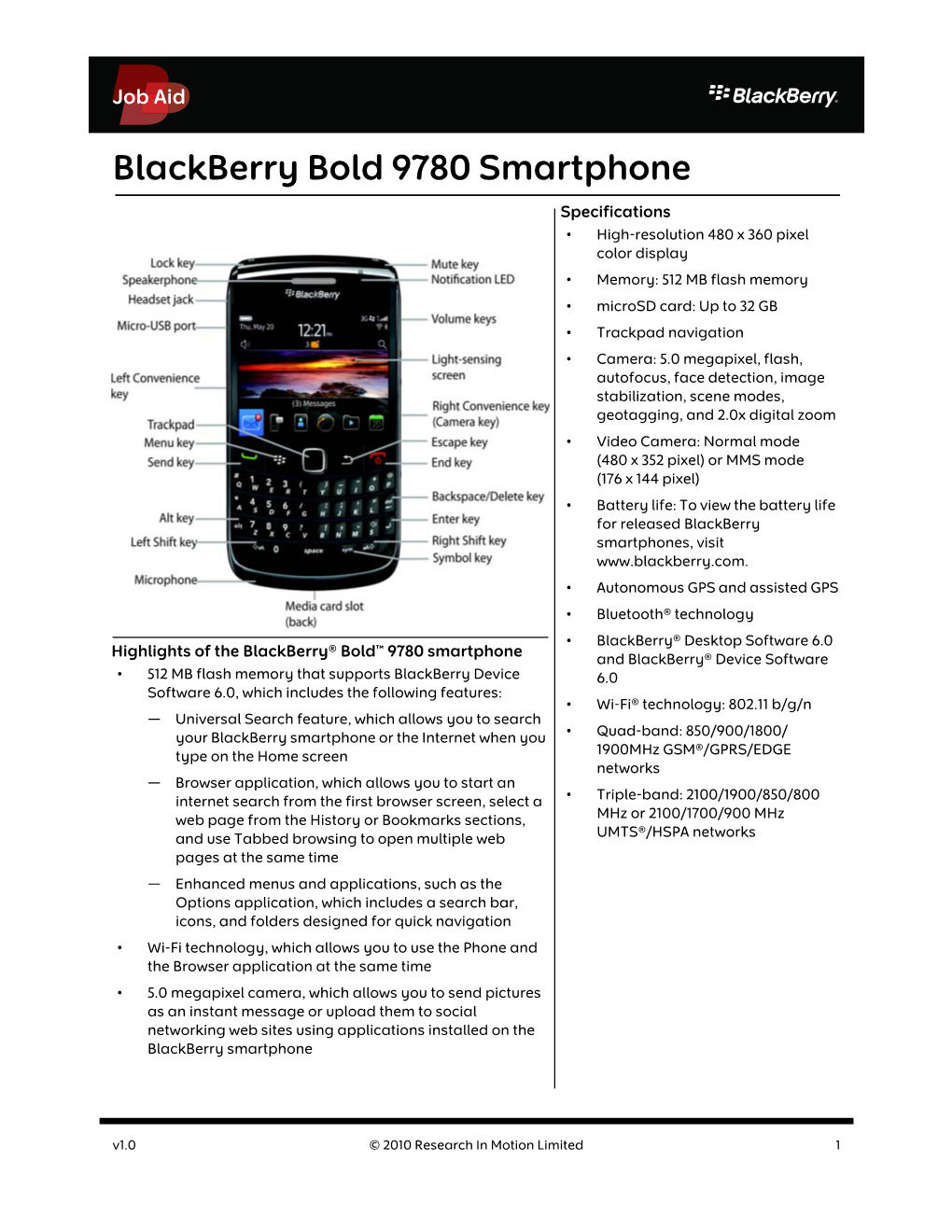 Blackberry Bold 9780 Smartphone