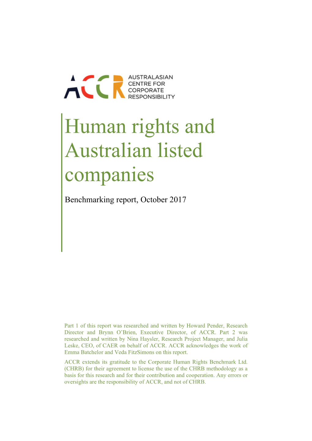 Human Rights and Australian Listed Companies