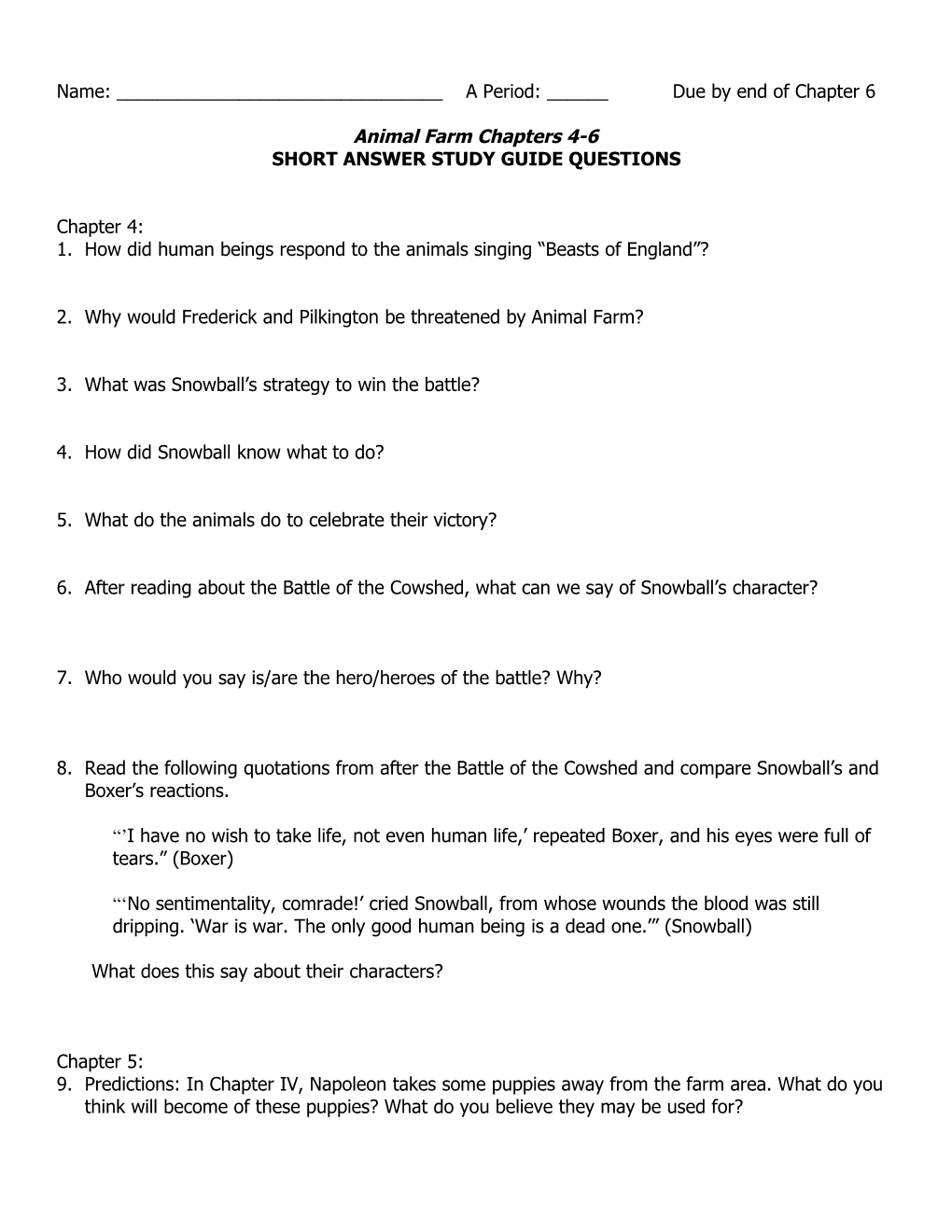 SHORT ANSWER STUDY GUIDE QUESTIONS -Animal Farm