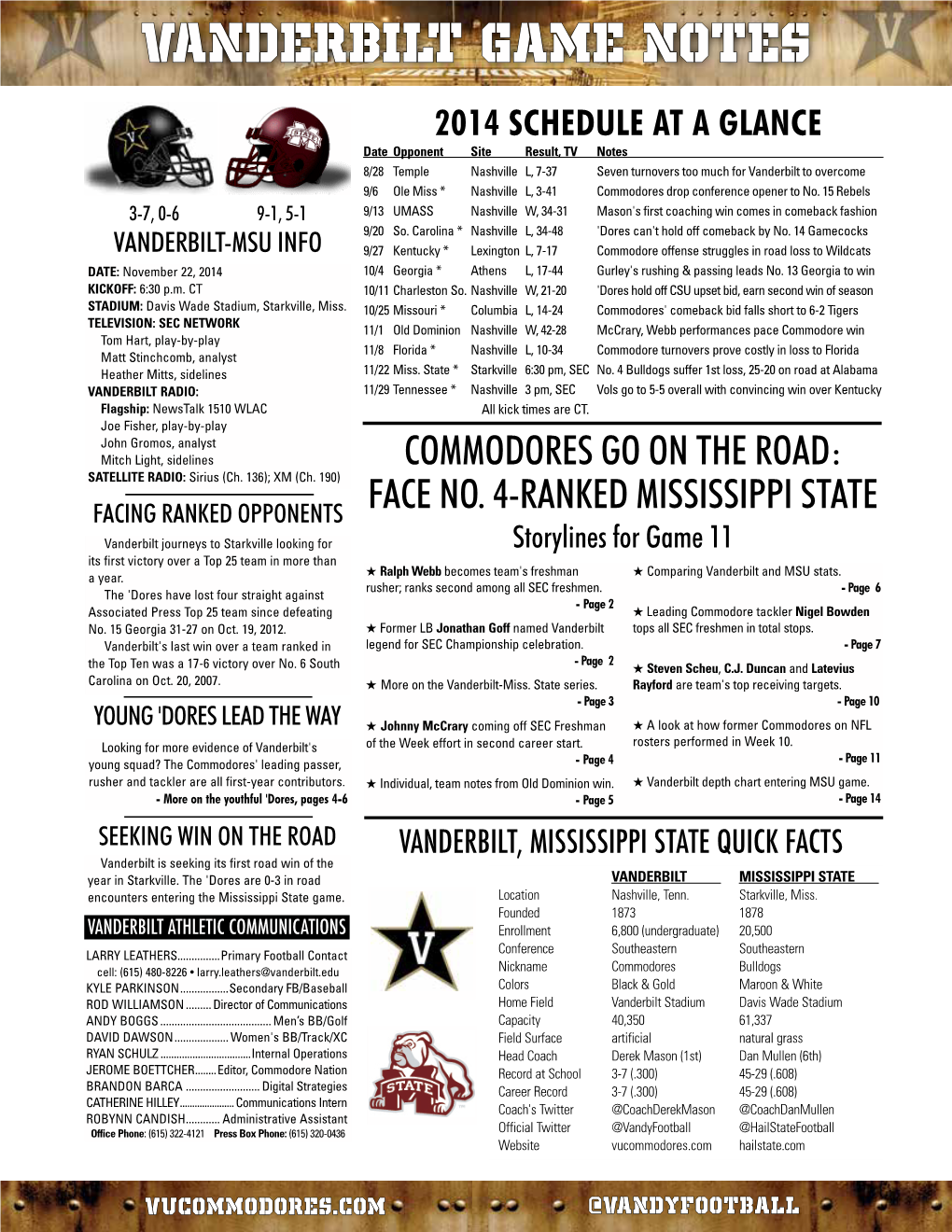 Vanderbilt GAME NOTES