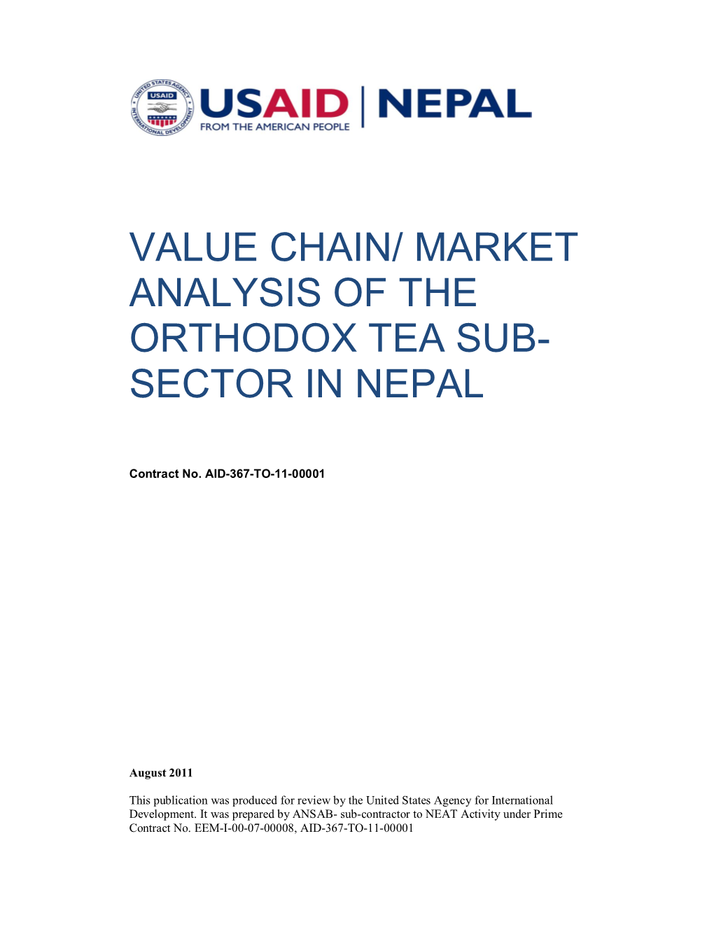 Value Chain/ Market Analysis of the Orthodox Tea Subsector in Nepal