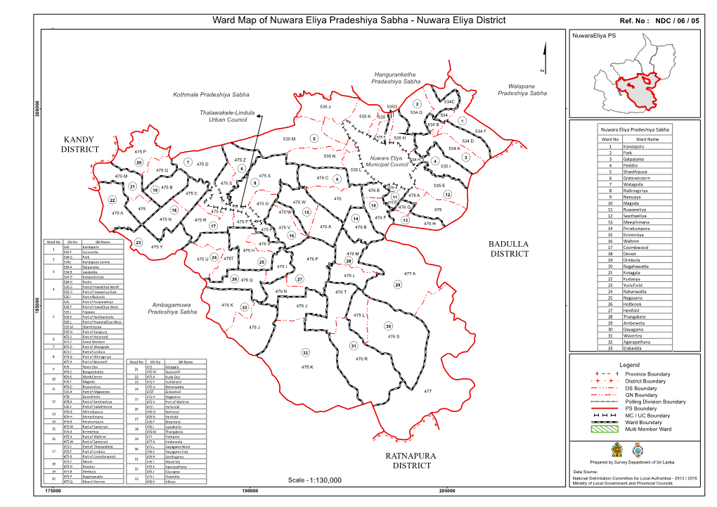 Ward Map of Nuwara Eliya Pradeshiya Sabha - Nuwara Eliya District Ref
