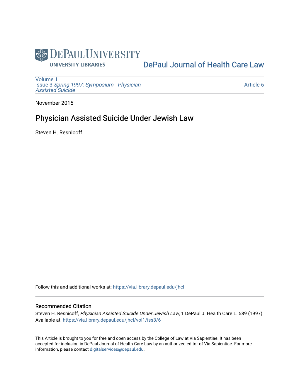 Physician Assisted Suicide Under Jewish Law