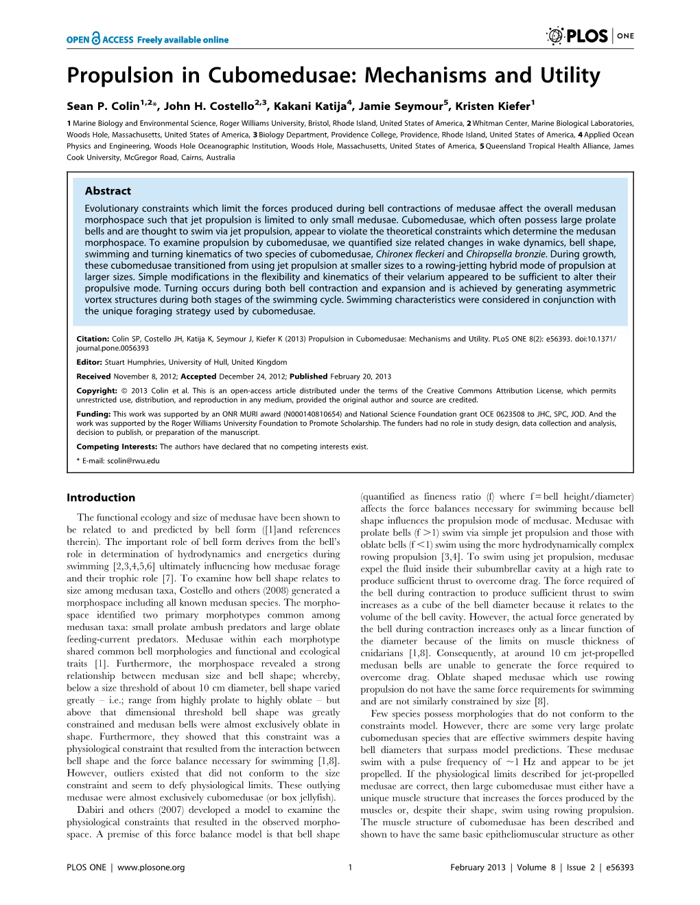 Propulsion in Cubomedusae: Mechanisms and Utility