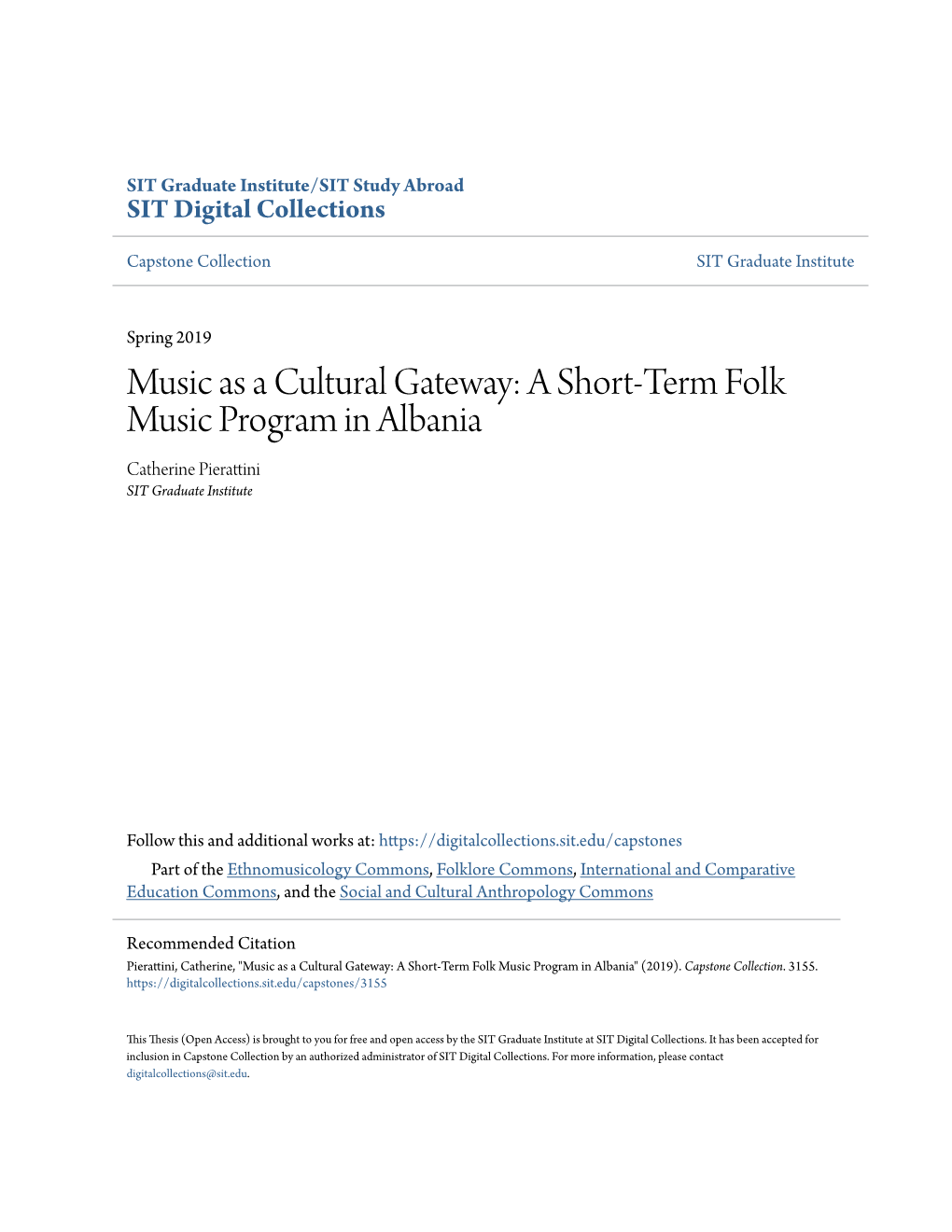 A Short-Term Folk Music Program in Albania Catherine Pierattini SIT Graduate Institute