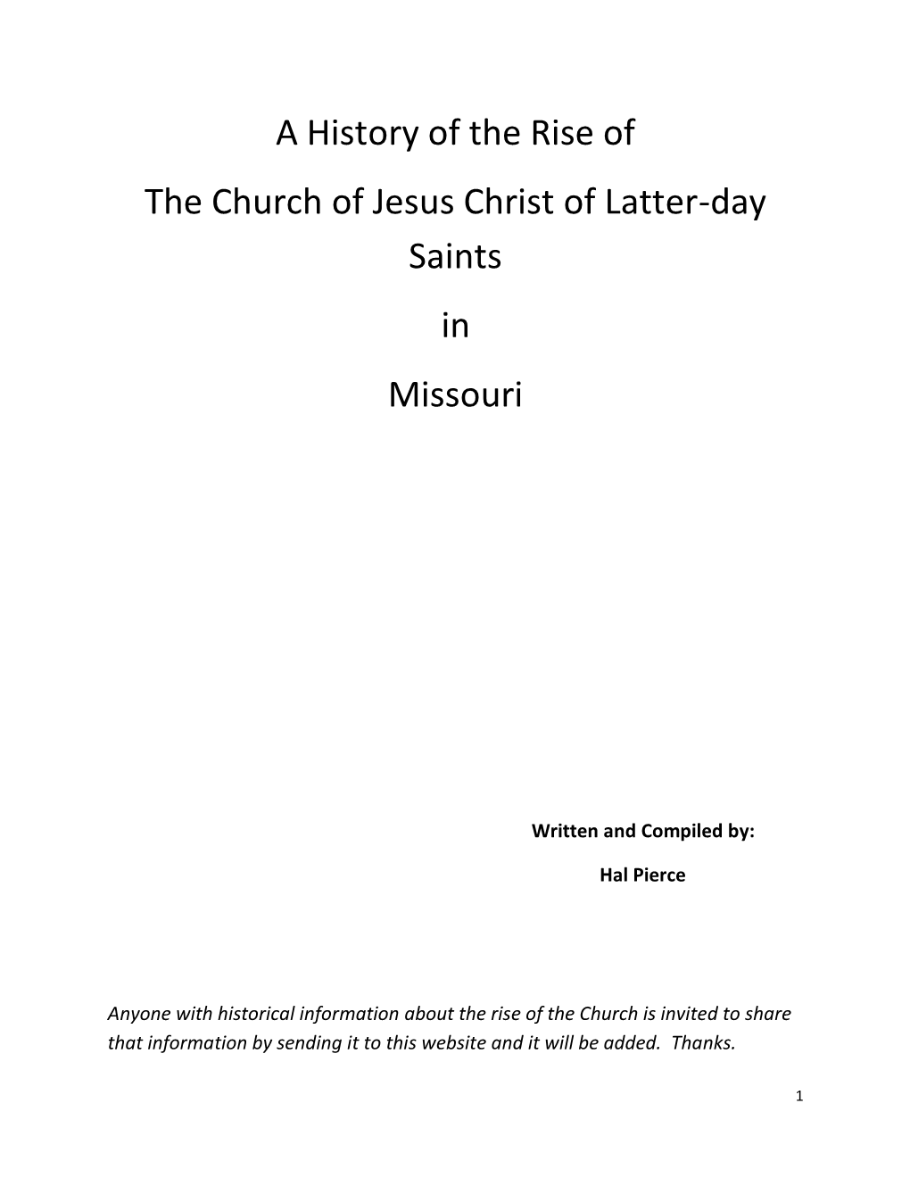 A History of the Rise of the Church of Jesus Christ of Latter-Day Saints in Missouri