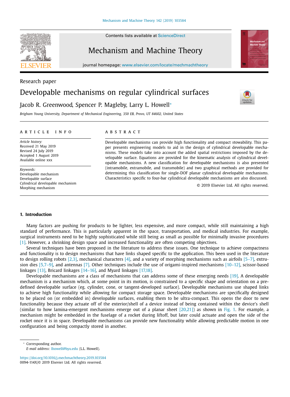 Developable Mechanisms on Regular Cylindrical Surfaces