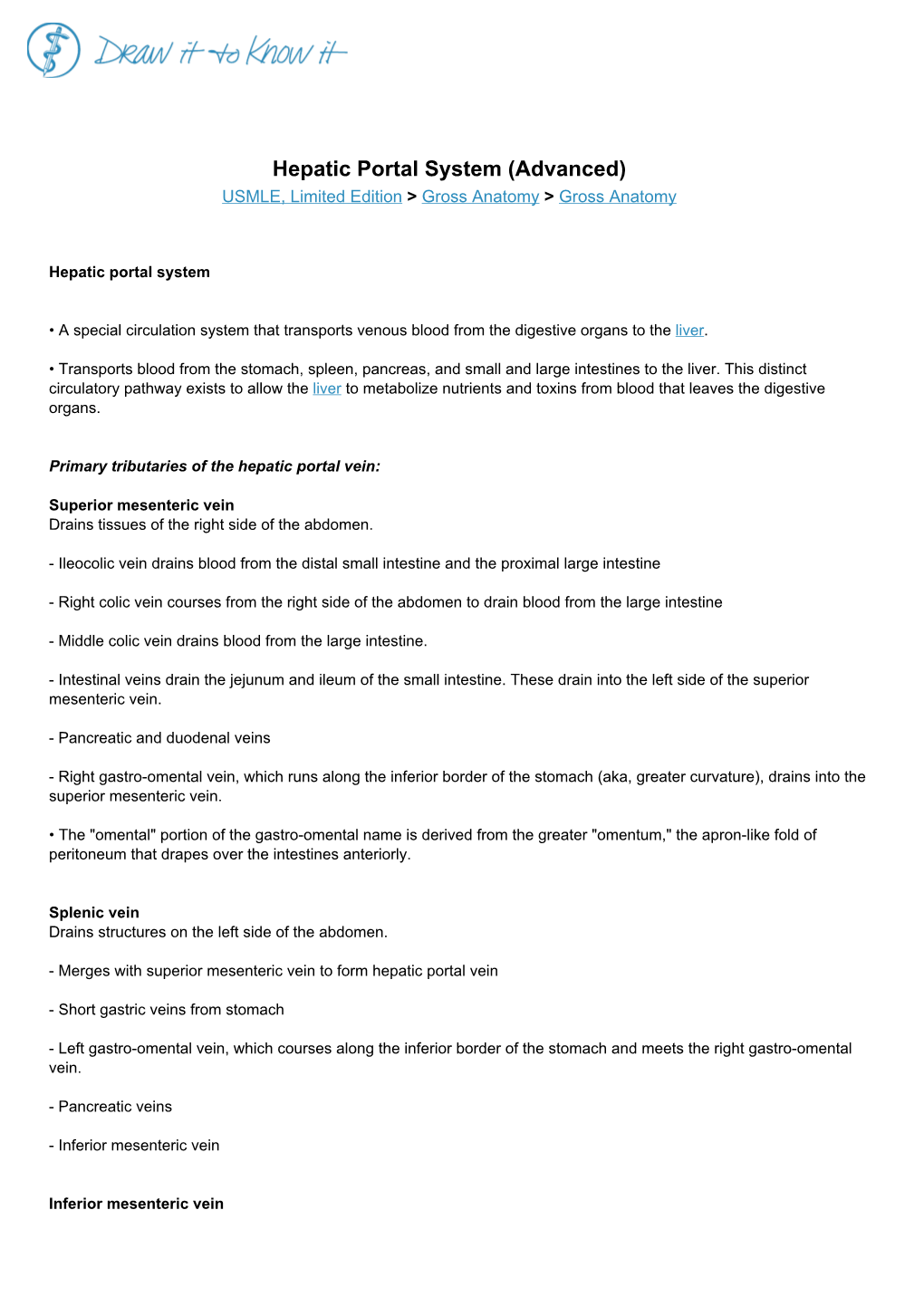 Hepatic Portal System (Advanced) USMLE, Limited Edition > Gross Anatomy > Gross Anatomy