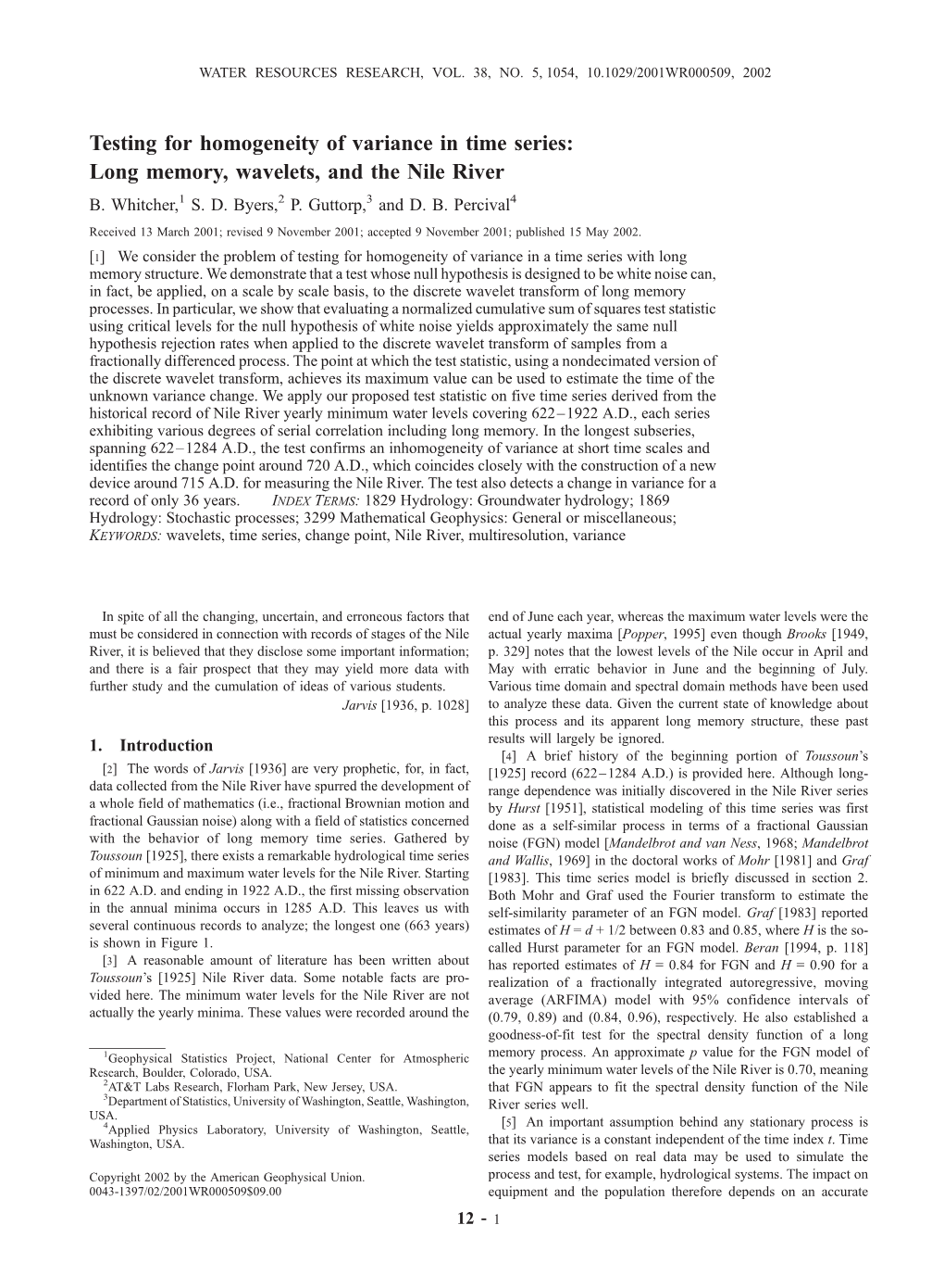 Long Memory, Wavelets, and the Nile River B