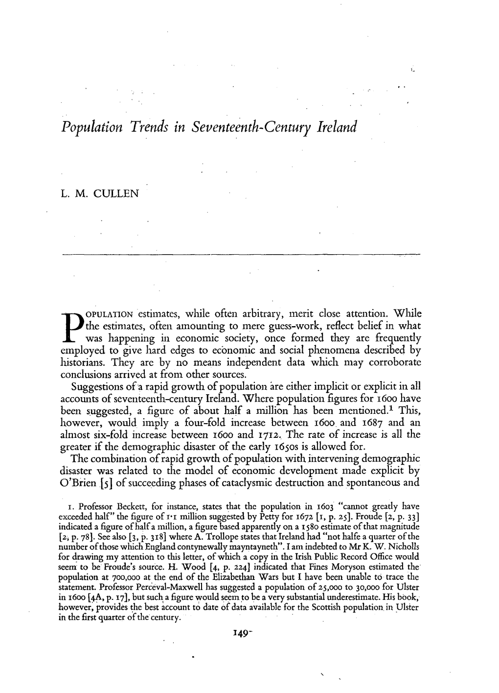 Population Trends in Seventeenth-Century Ireland