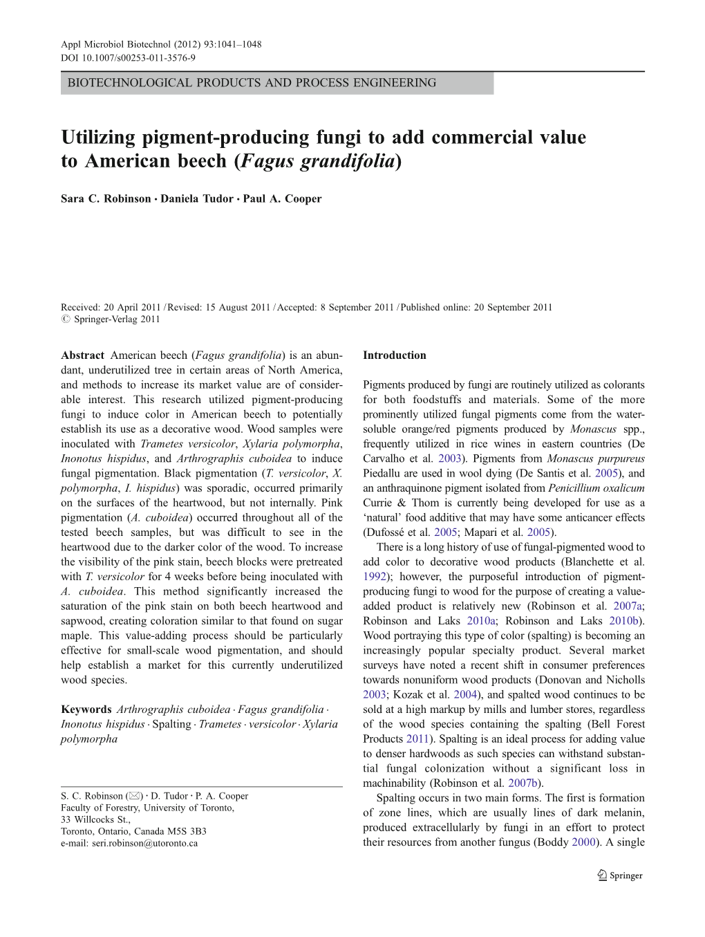 Utilizing Pigment-Producing Fungi to Add Commercial Value to American Beech (Fagus Grandifolia)