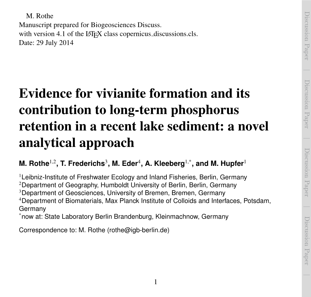 Vivianite Formation and Its Contribution to Phosphorus Retention