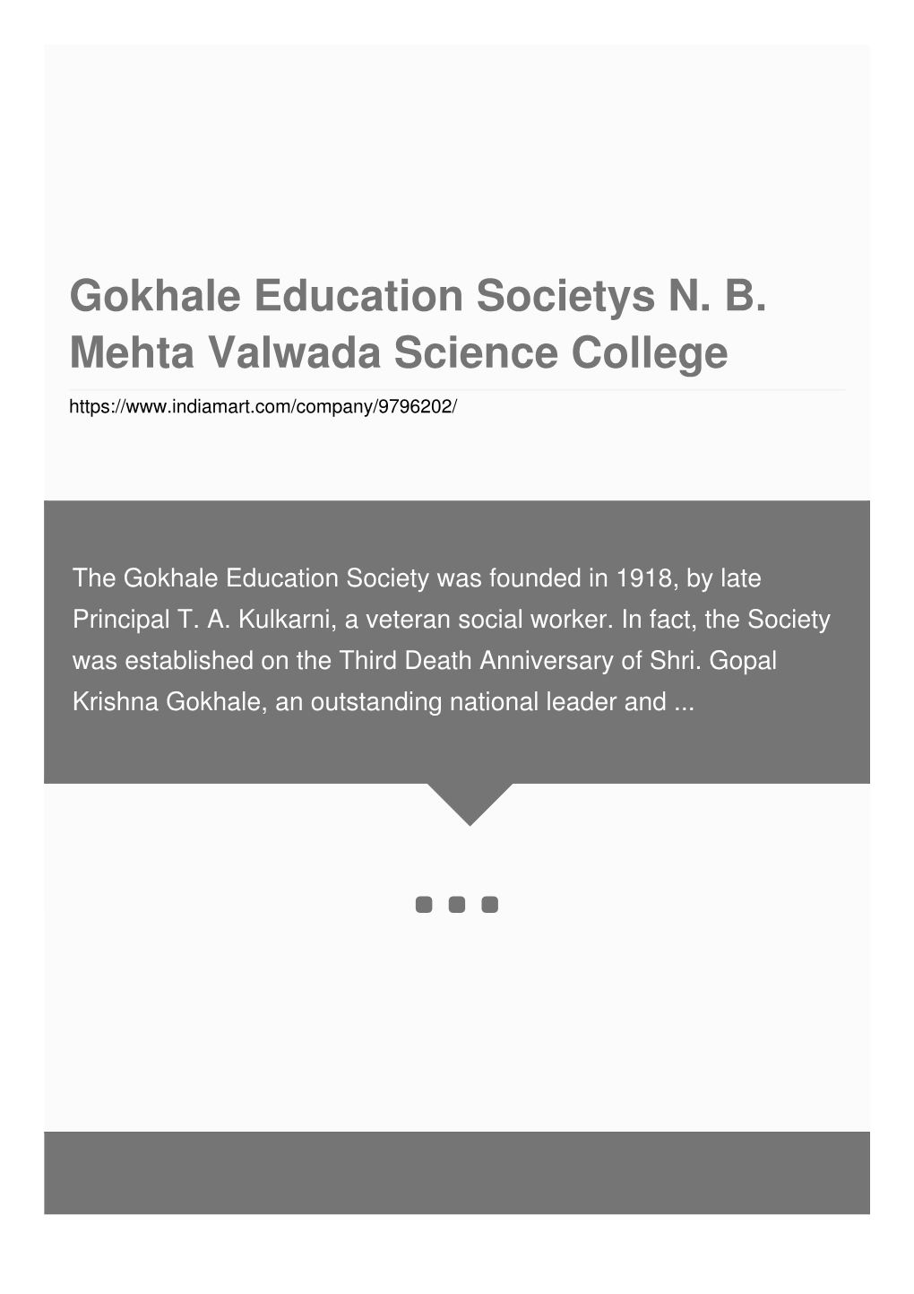 Gokhale Education Societys N. B. Mehta Valwada Science College