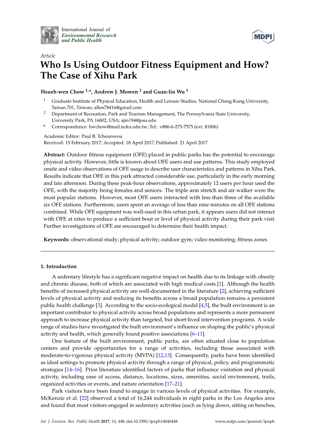 Who Is Using Outdoor Fitness Equipment and How? the Case of Xihu Park