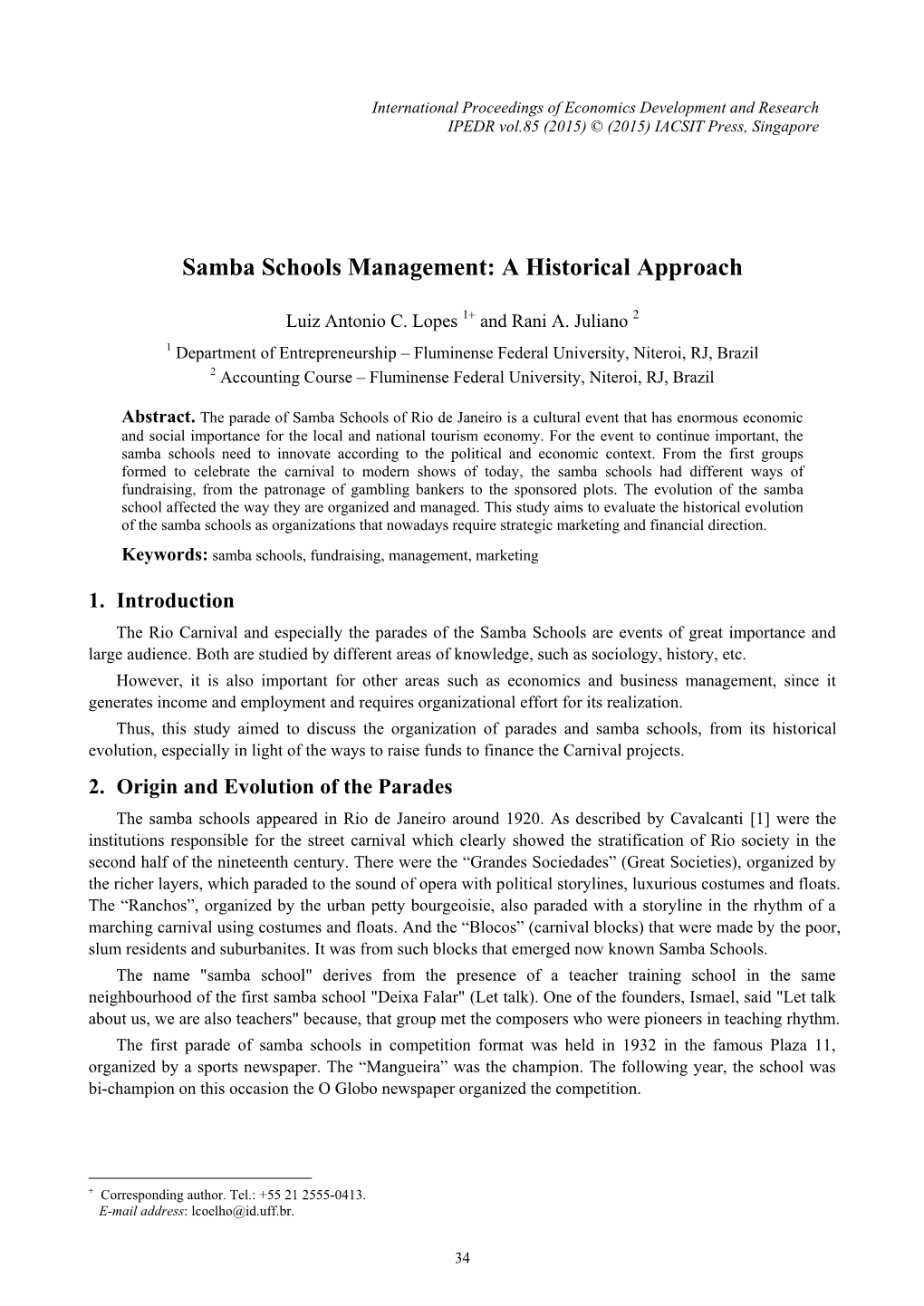 Samba Schools Management: a Historical Approach