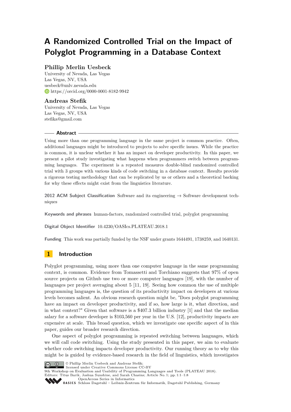 A Randomized Controlled Trial on the Impact of Polyglot Programming in a Database Context