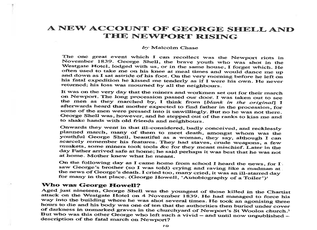 A New Account of George Shell and the Newport Rising